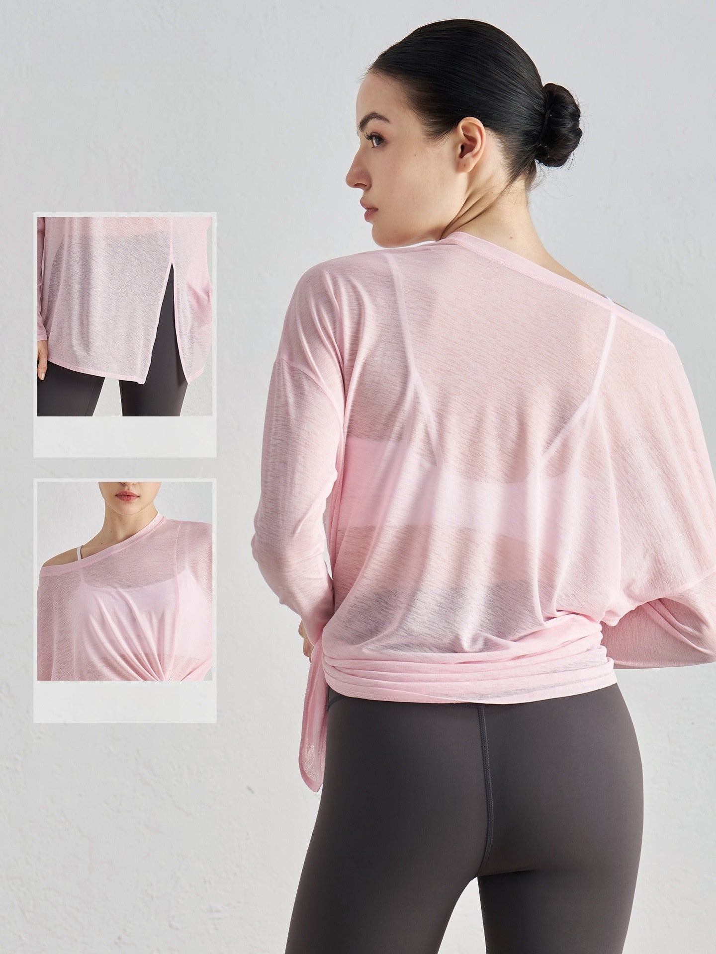 Textured Cut-Out Slit Hem Sculpting Long Sleeve T-Shirt