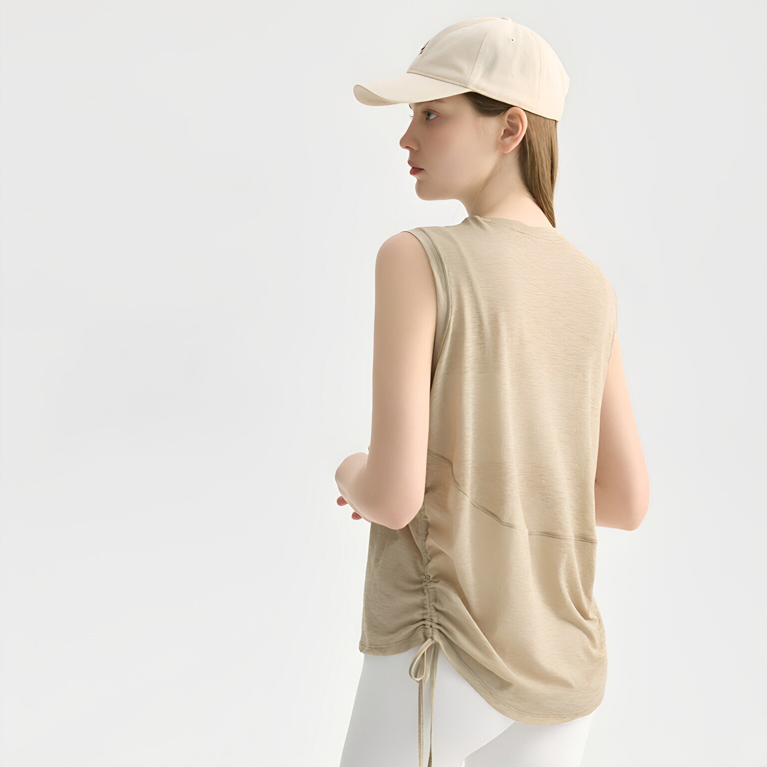 Textured Breathable Round Neck Drawstring Tank