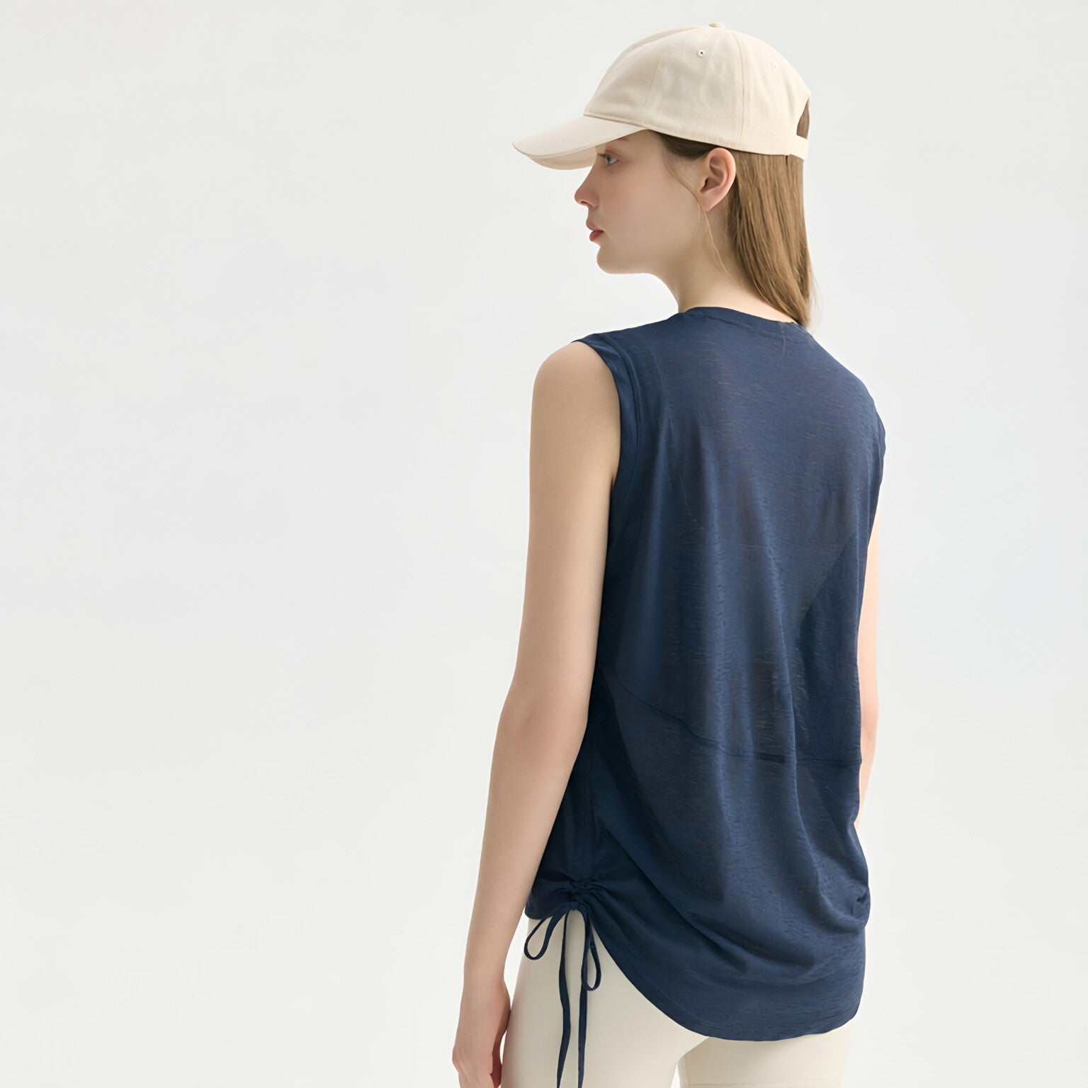Textured Breathable Round Neck Drawstring Tank
