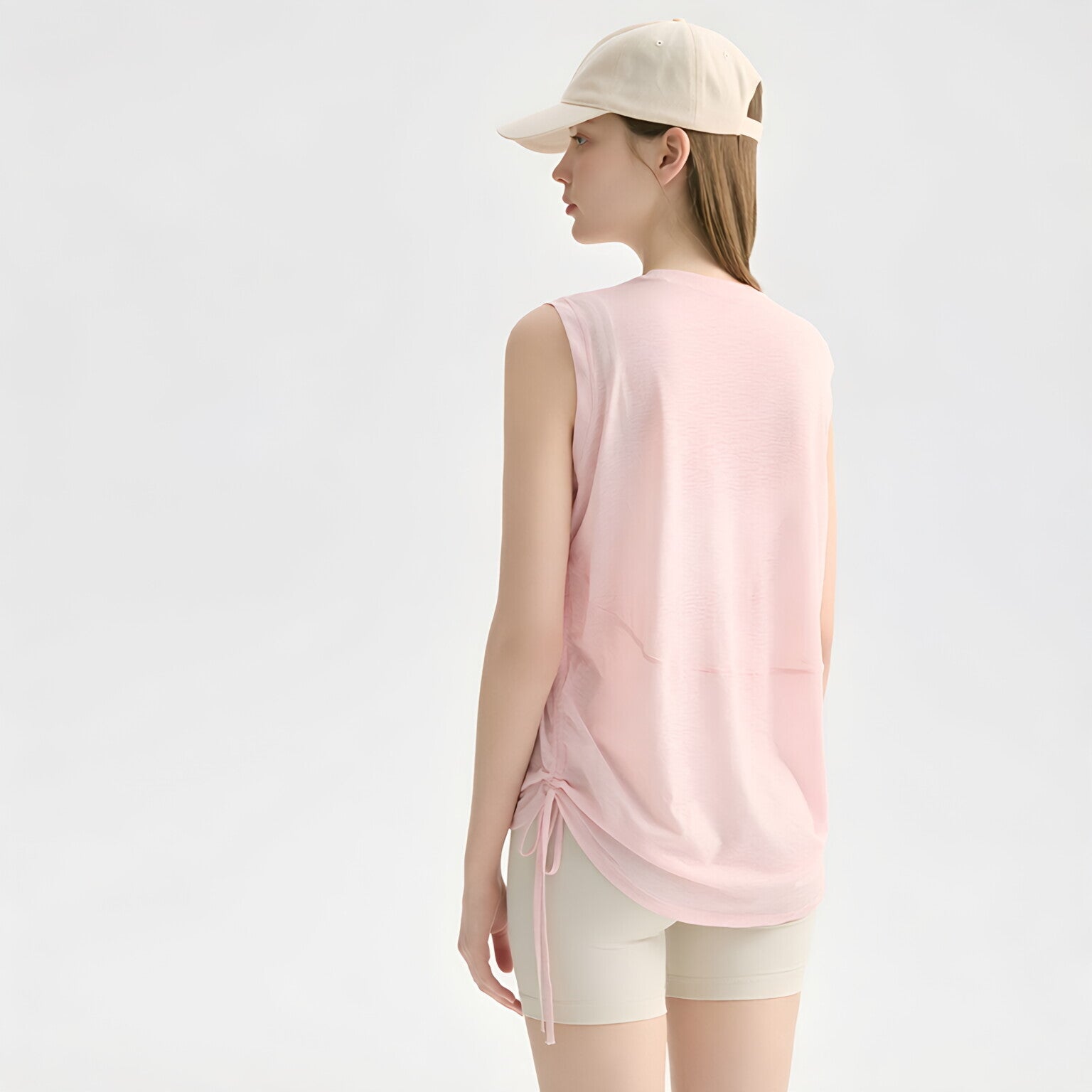 Textured Breathable Round Neck Drawstring Tank