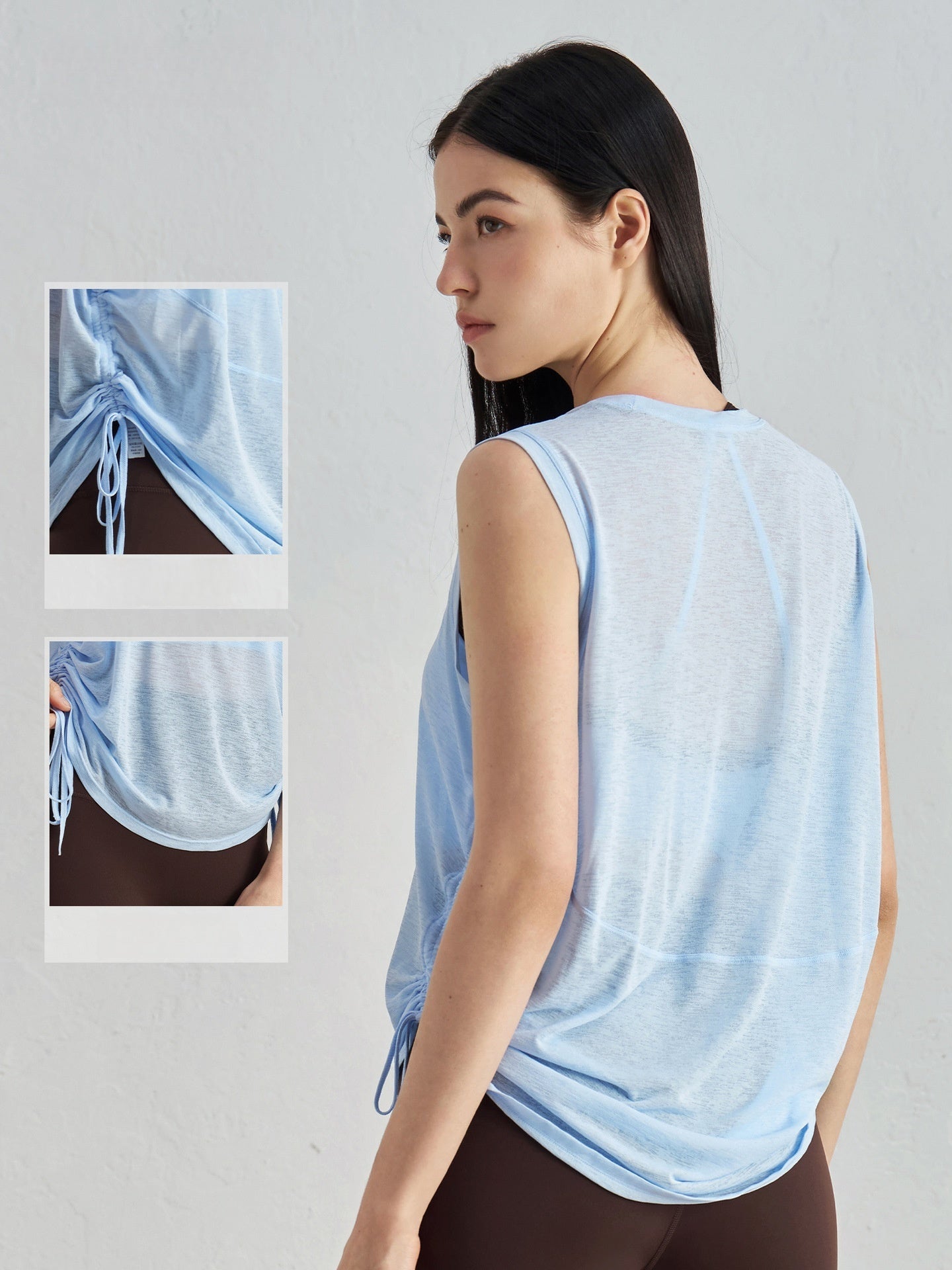 Textured Breathable Round Neck Drawstring Tank