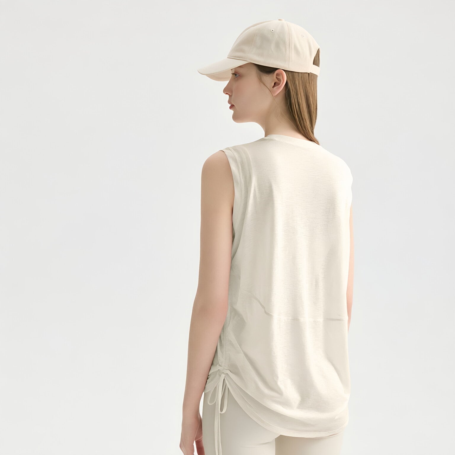 Textured Breathable Round Neck Drawstring Tank