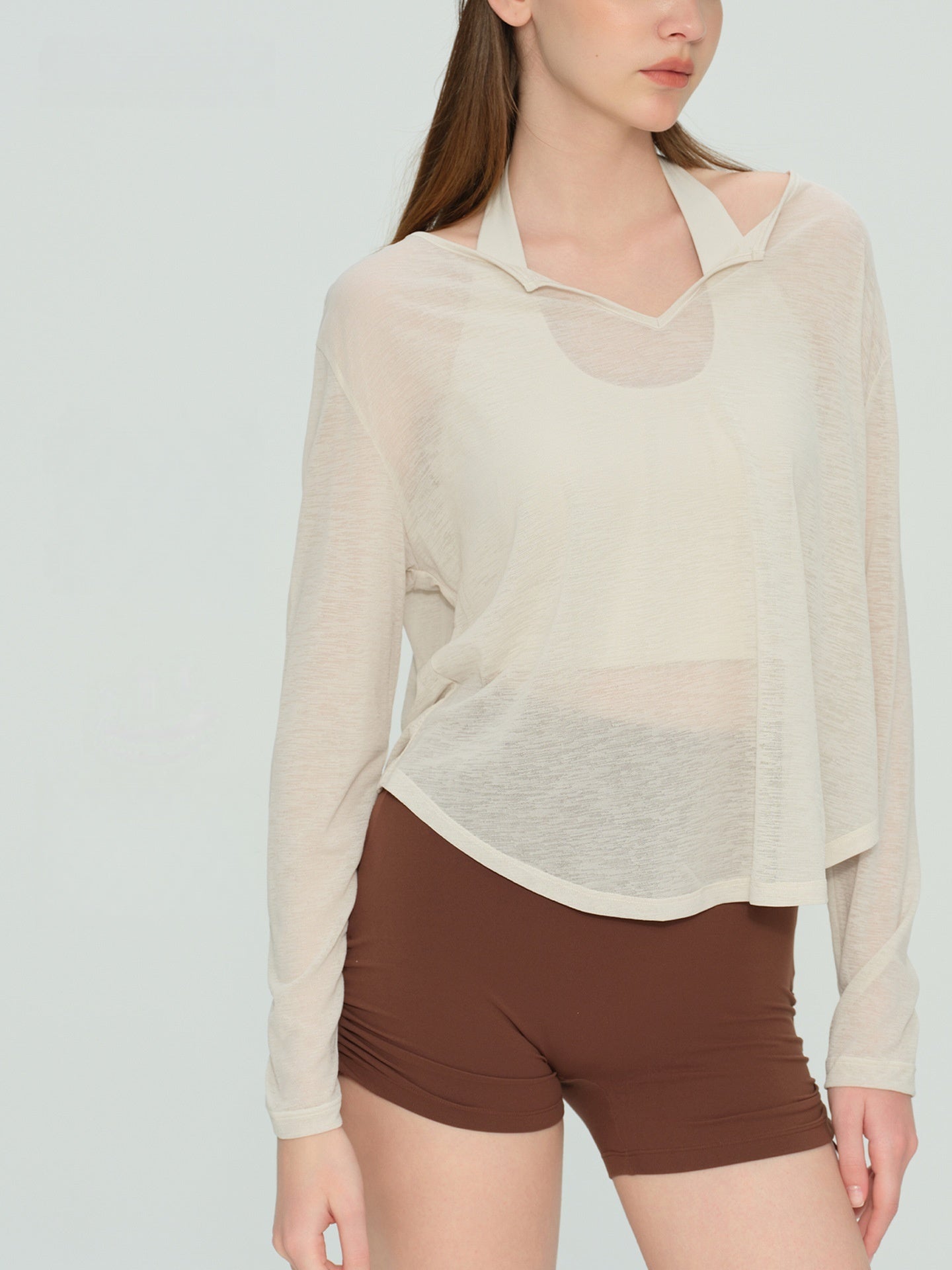 Bamboo Joint Chiffon Yoga Top Long Sleeve Loose V Neck Gym