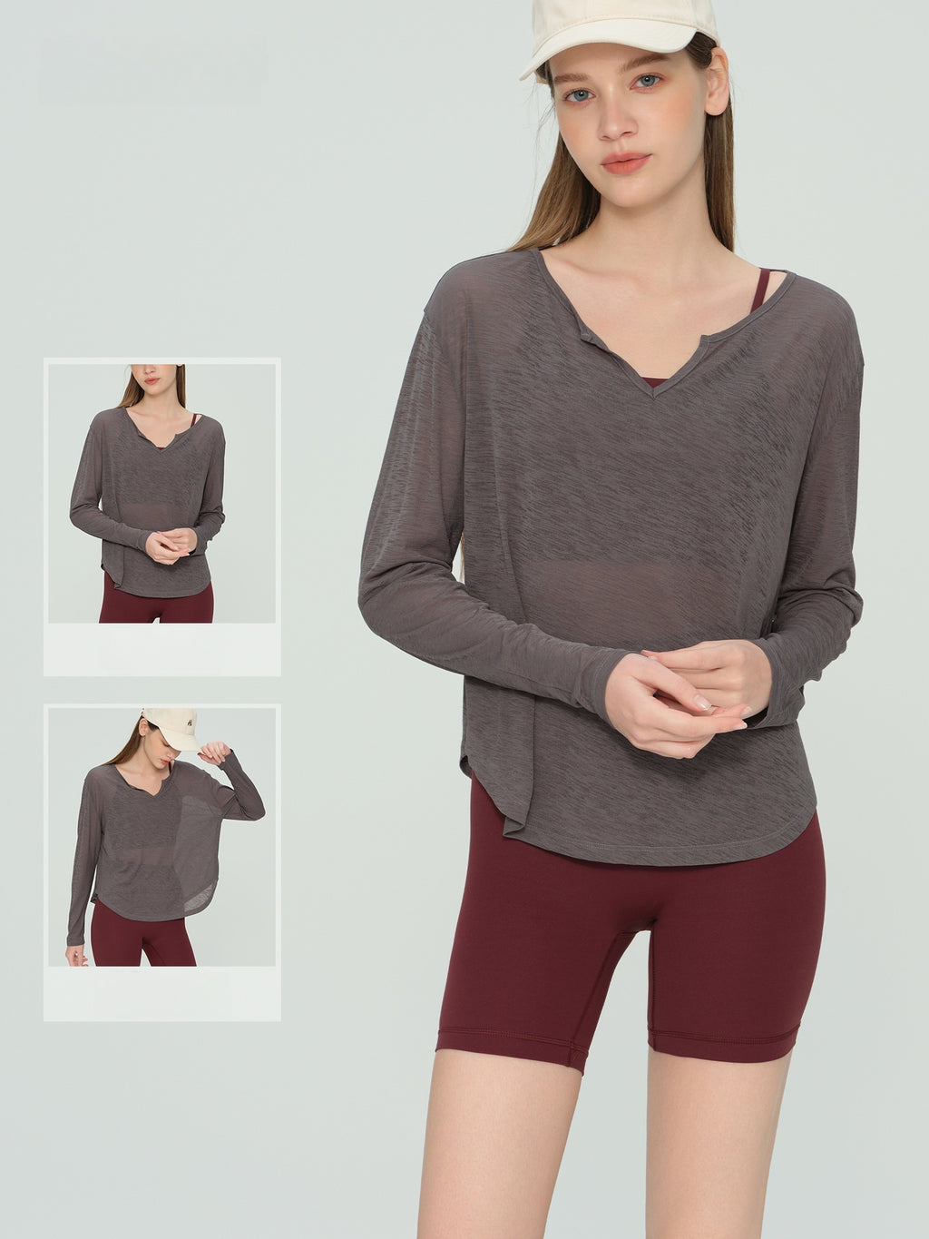 Bamboo Joint Chiffon Yoga Top Long Sleeve Loose V Neck Gym