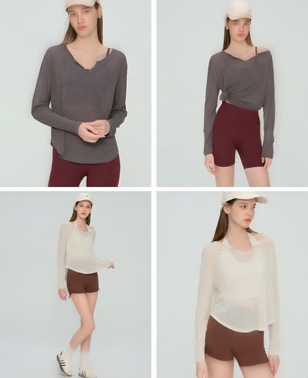 Bamboo Joint Chiffon Yoga Top Long Sleeve Loose V Neck Gym