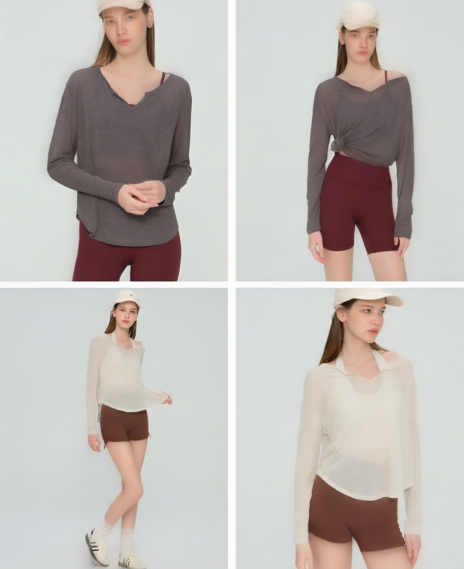 Bamboo Joint Chiffon Yoga Top Long Sleeve Loose V Neck Gym