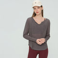 Bamboo Joint Chiffon Yoga Top Long Sleeve Loose V Neck Gym
