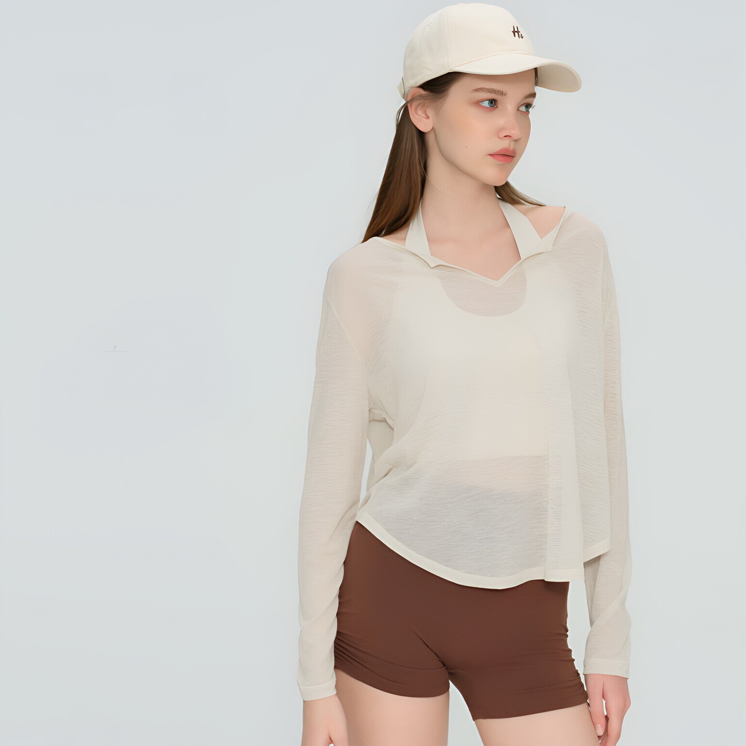 Bamboo Joint Chiffon Yoga Top Long Sleeve Loose V Neck Gym