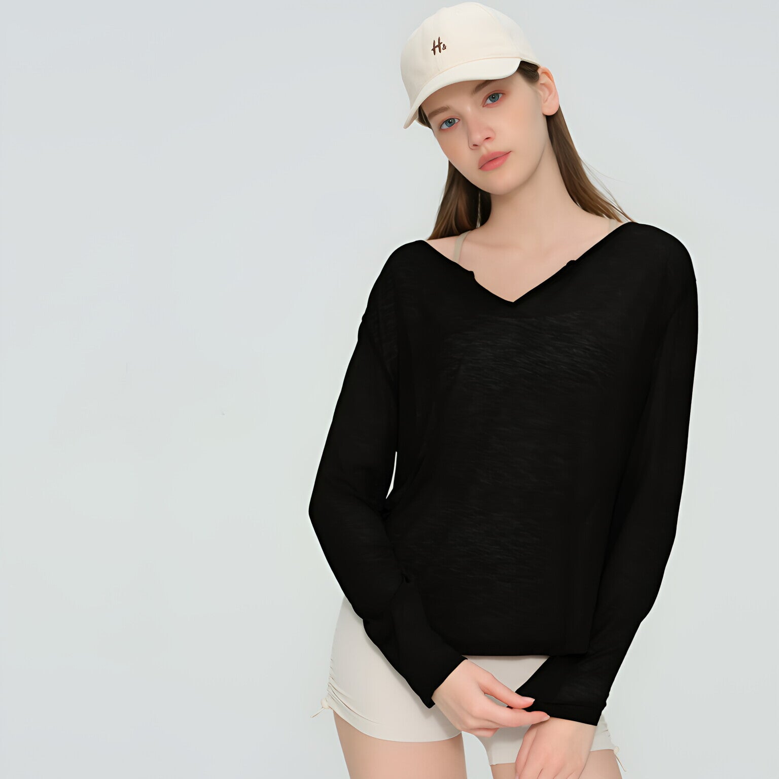 Bamboo Joint Chiffon Yoga Top Long Sleeve Loose V Neck Gym