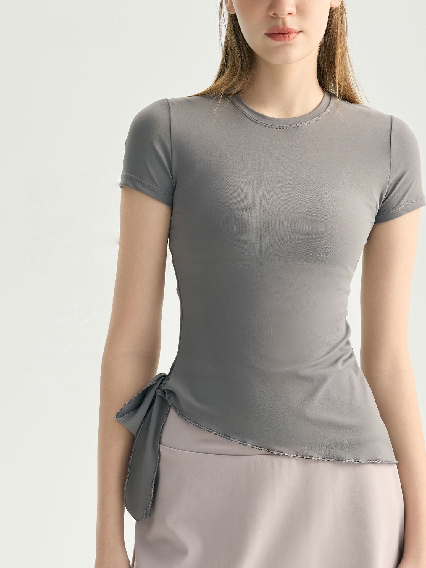 Banded Yoga Top Women Short Sleeve Breathable Slanted Gym