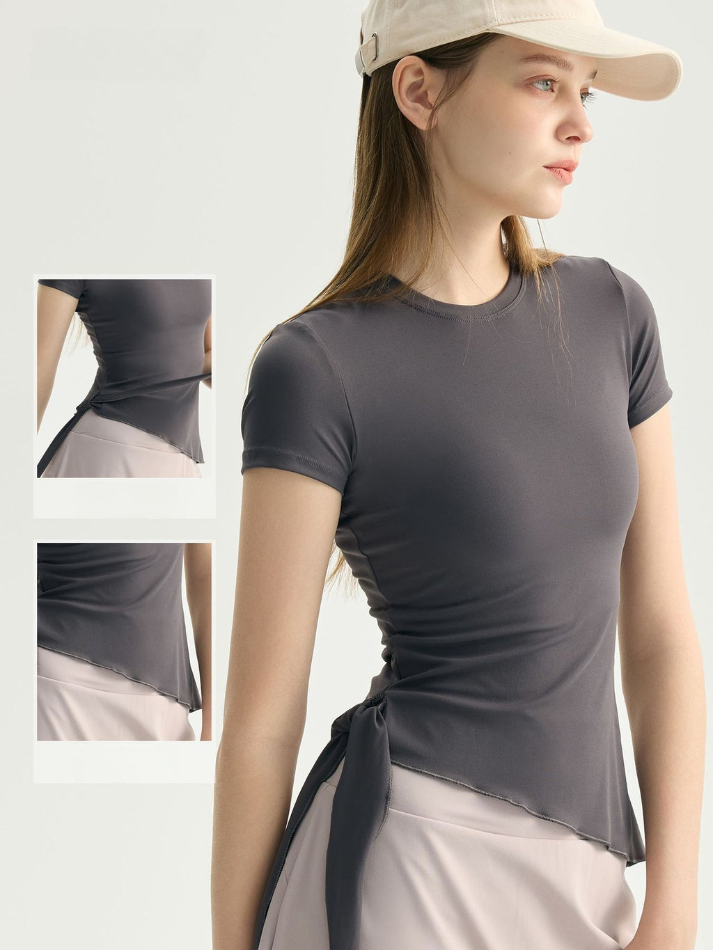Banded Yoga Top Women Short Sleeve Breathable Slanted Gym