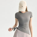 Banded Yoga Top Women Short Sleeve Breathable Slanted Gym