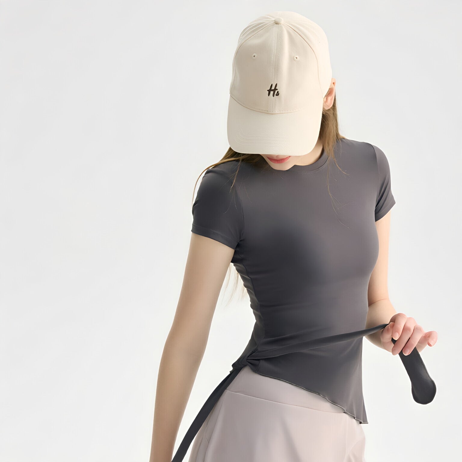 Banded Yoga Top Women Short Sleeve Breathable Slanted Gym