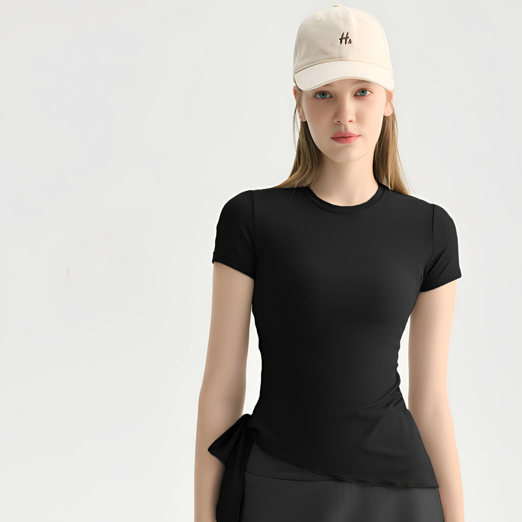 Banded Yoga Top Women Short Sleeve Breathable Slanted Gym