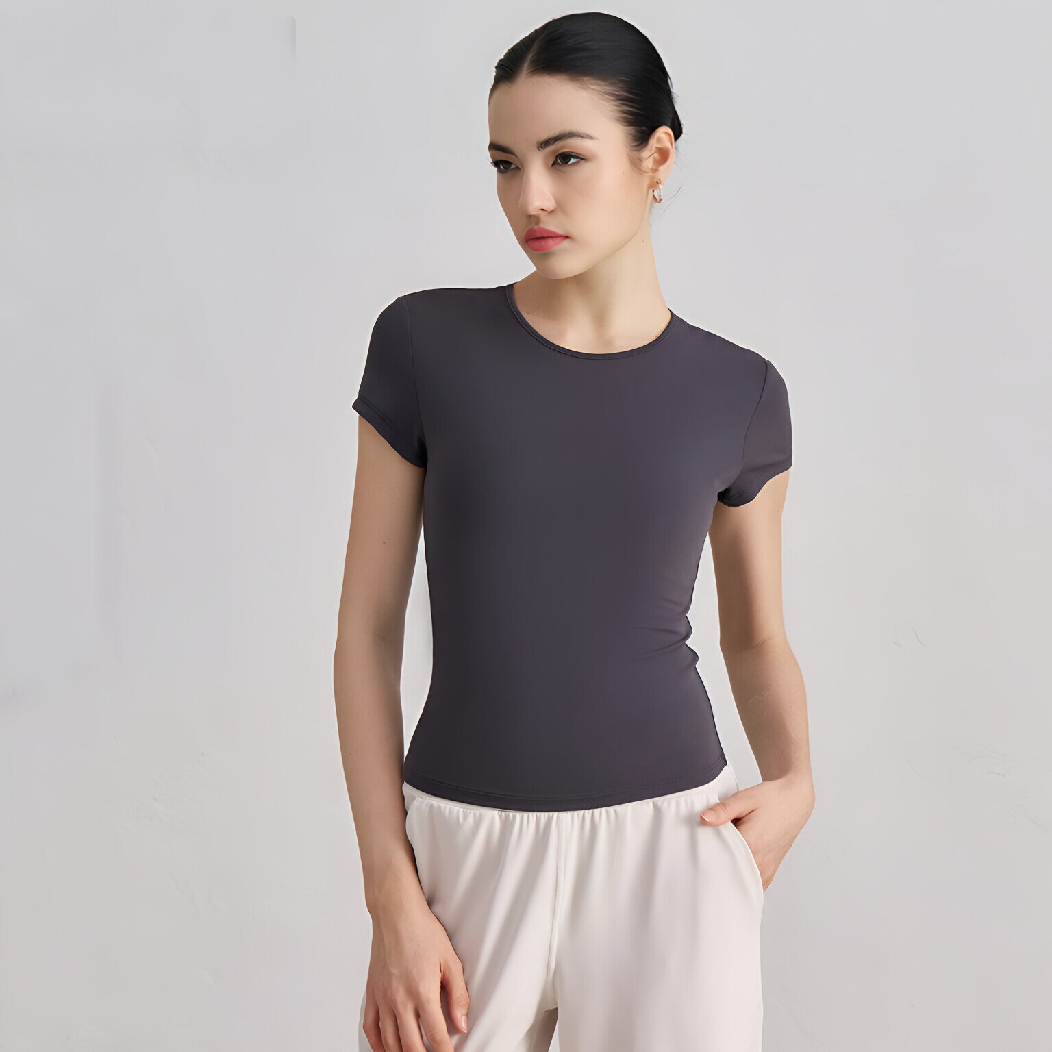 Women Bare Feel Waist-Cinching Short Sleeve T-Shirt