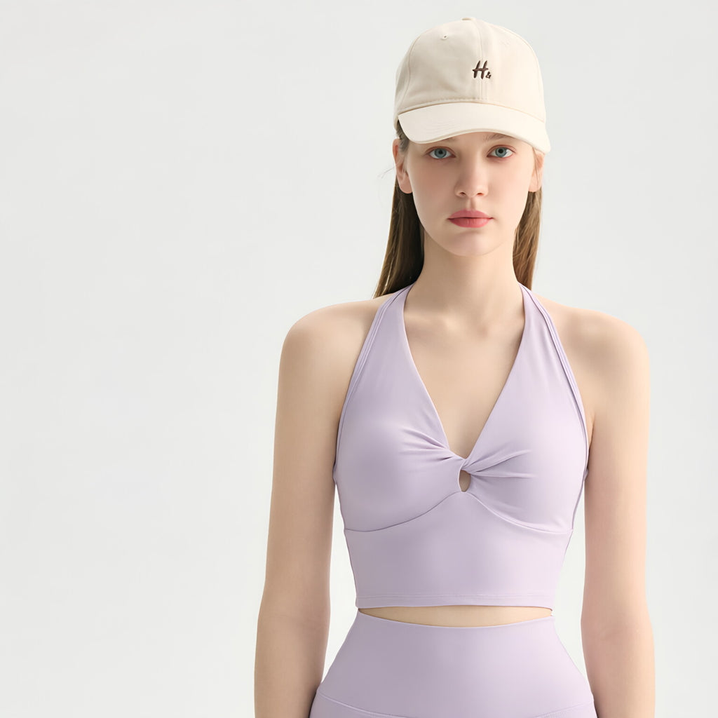 Bow Tie V Neck Strapless Yoga Bra Adjustable Back Gym