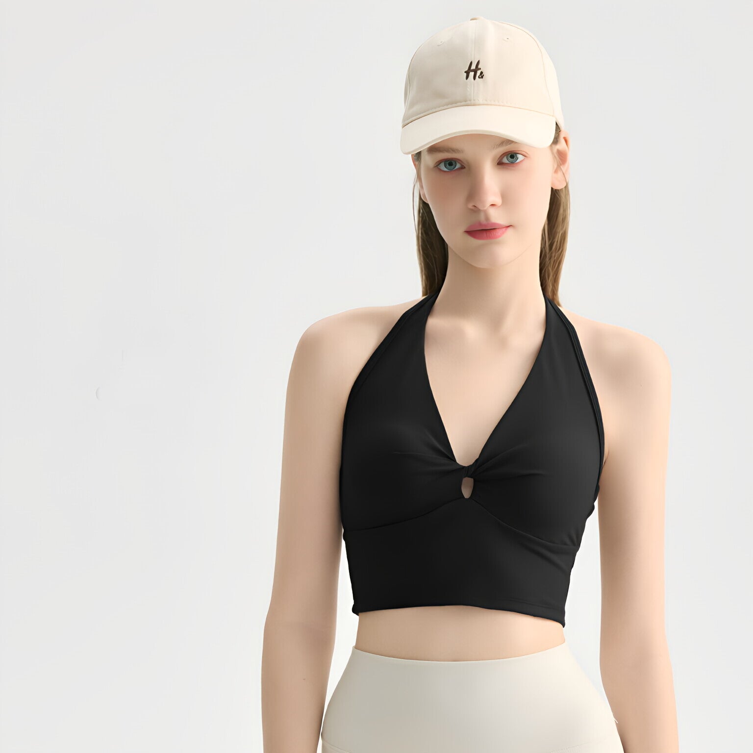 Bow Tie V Neck Strapless Yoga Bra Adjustable Back Gym