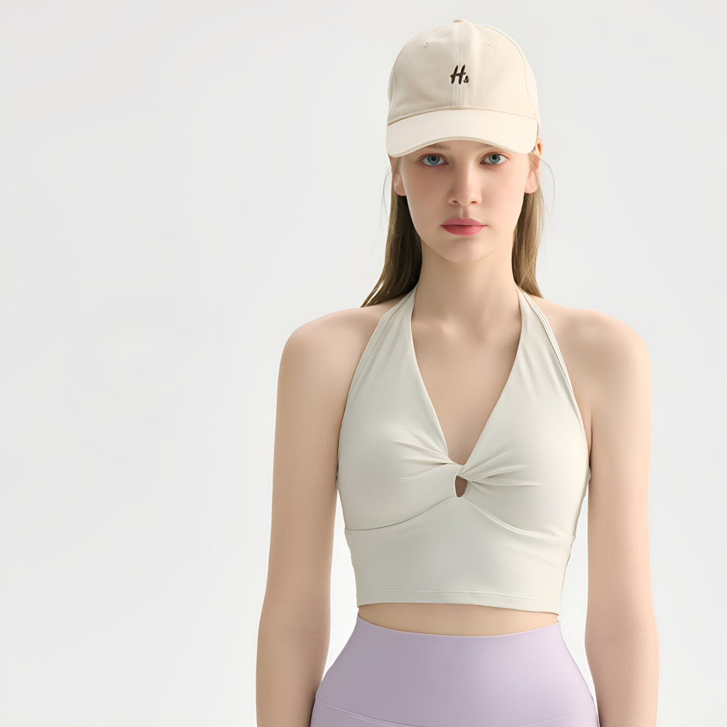 Bow Tie V Neck Strapless Yoga Bra Adjustable Back Gym