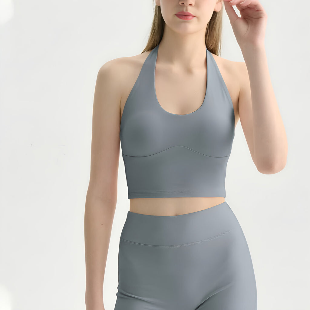 Collarless Breathable Sports Bra With Fixed Cups And Padded Cups
