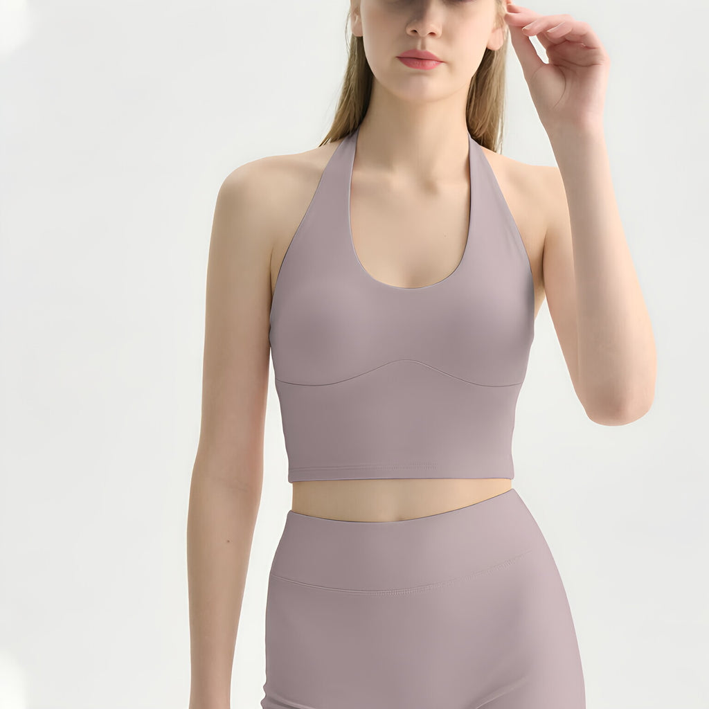 Collarless Breathable Sports Bra With Fixed Cups And Padded Cups