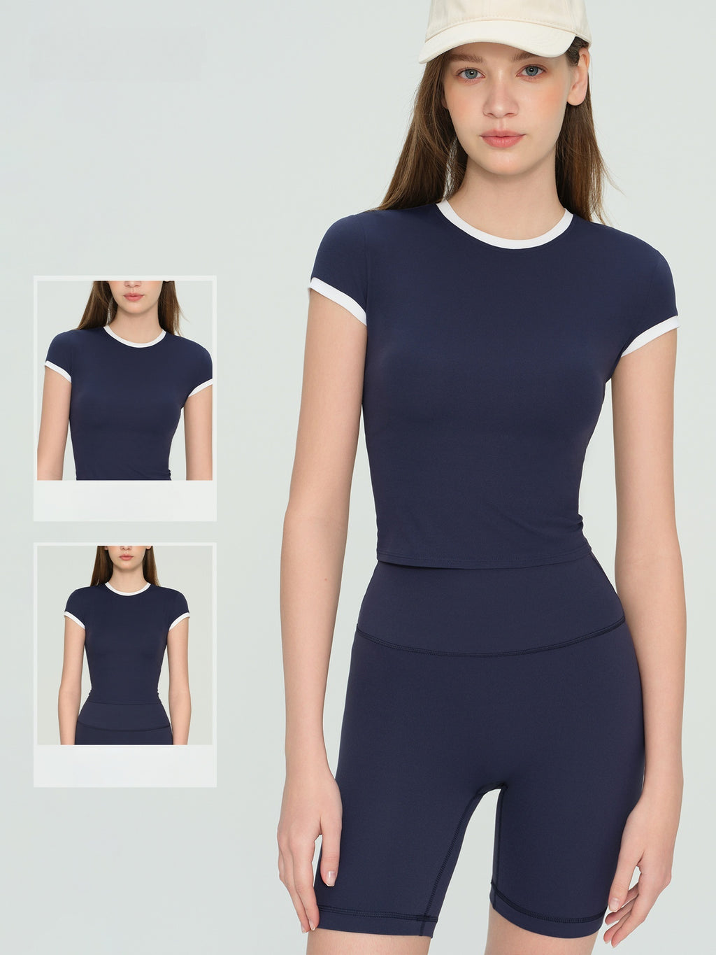 Color Block V Neck Yoga Top Short Sleeve Slim Fit Gym