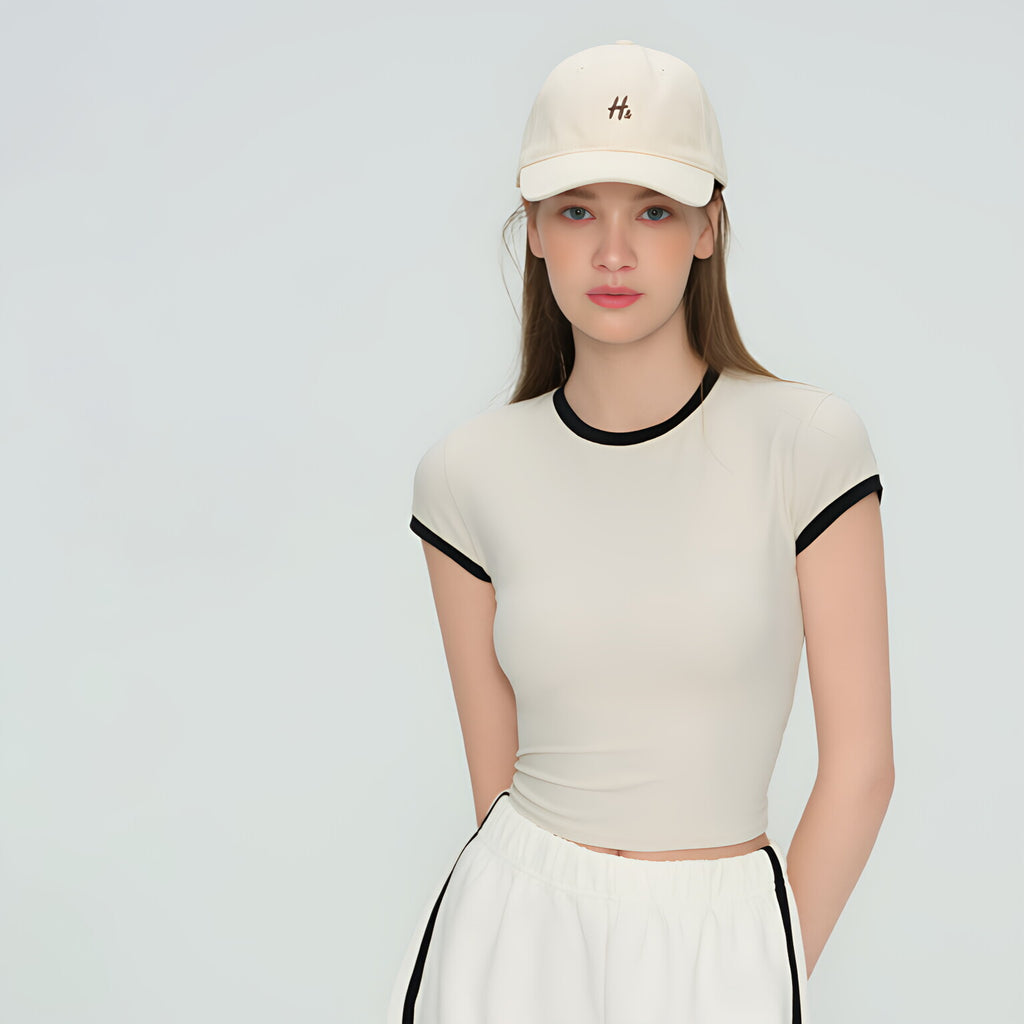 Color Block V Neck Yoga Top Short Sleeve Slim Fit Gym