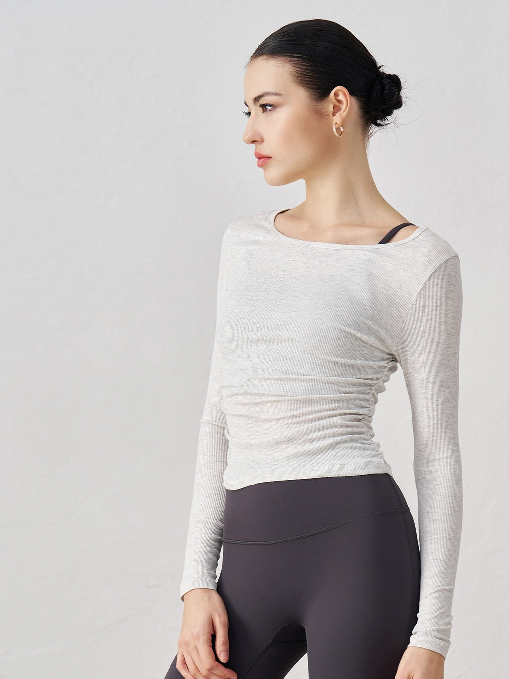 Cotton Ribbed Yoga Top Long Sleeve Padded Slimming Gym