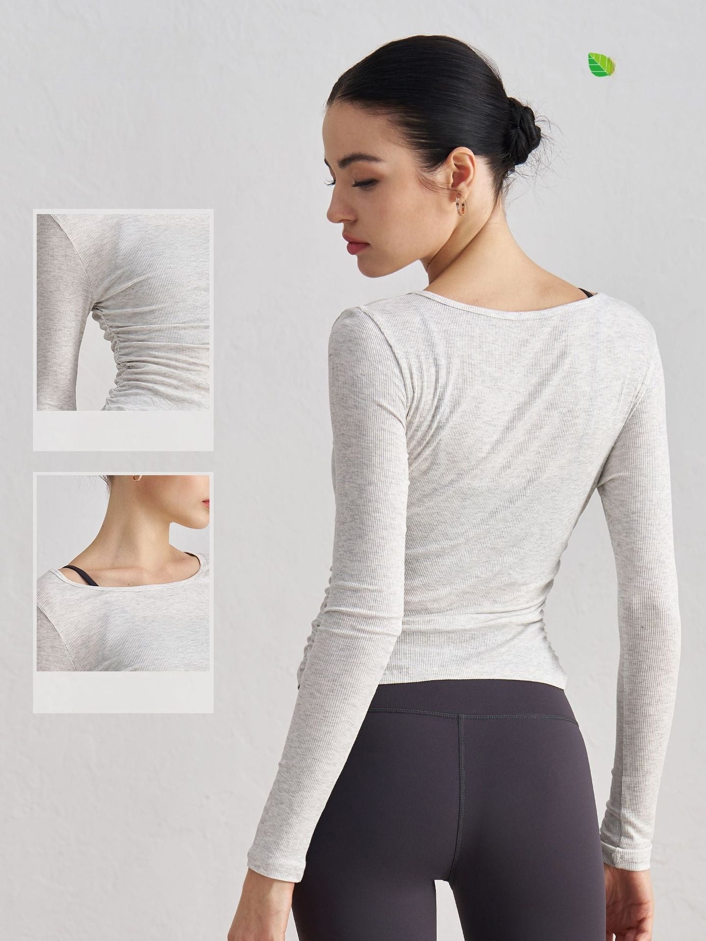 Cotton Ribbed Yoga Top Long Sleeve Padded Slimming Gym