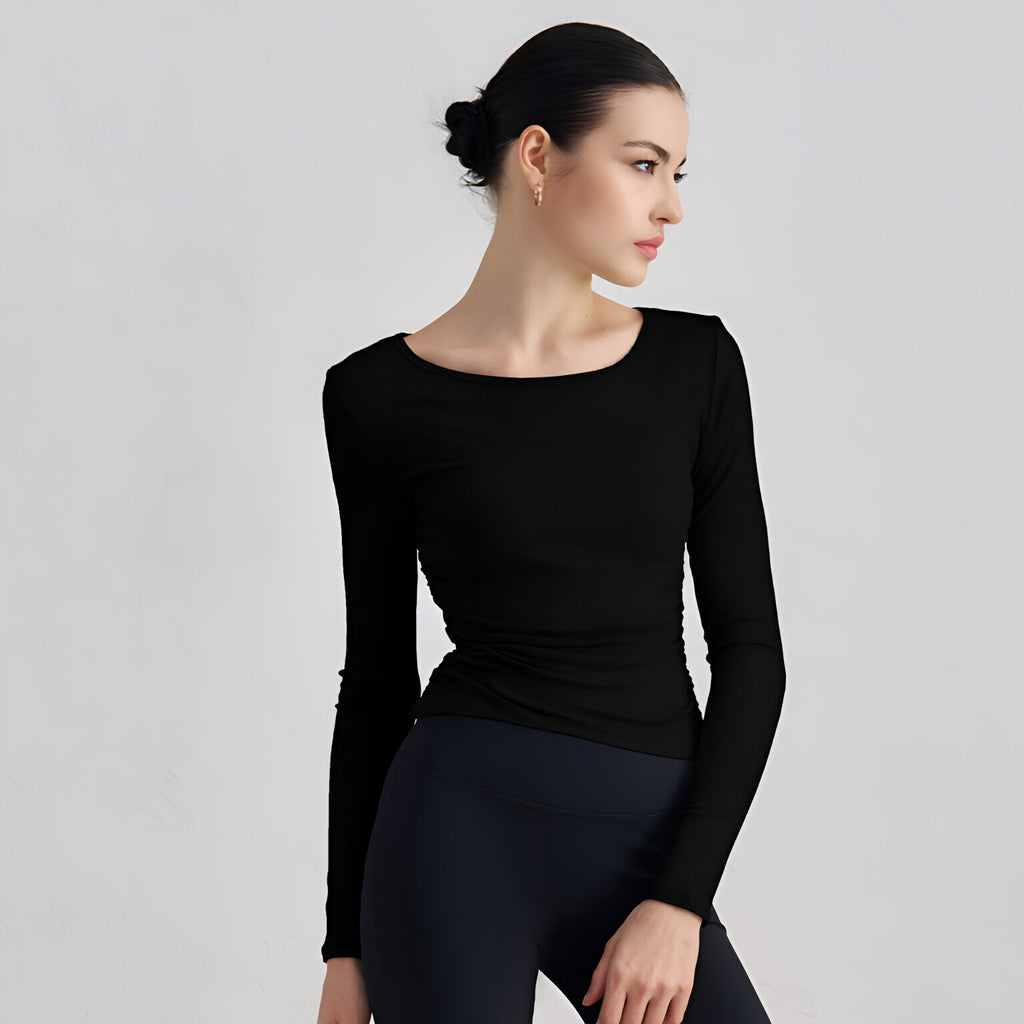 Cotton Ribbed Yoga Top Long Sleeve Padded Slimming Gym