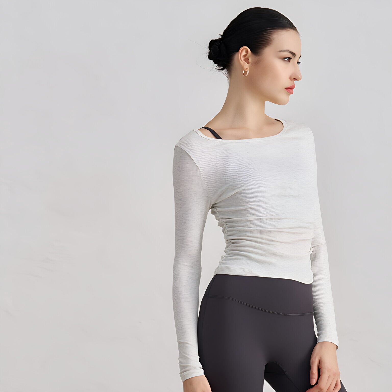 Cotton Ribbed Yoga Top Long Sleeve Padded Slimming Gym