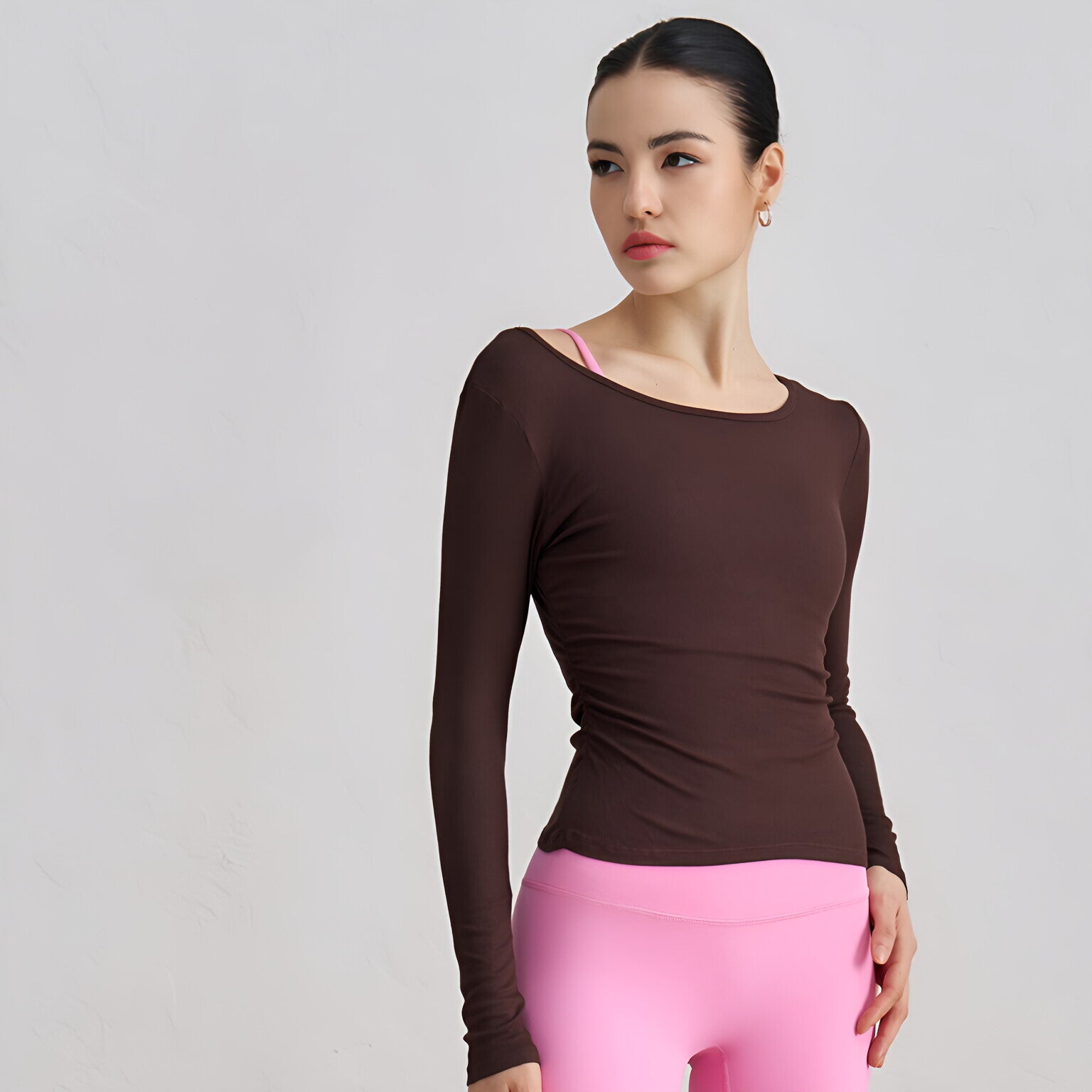 Cotton Ribbed Yoga Top Long Sleeve Padded Slimming Gym