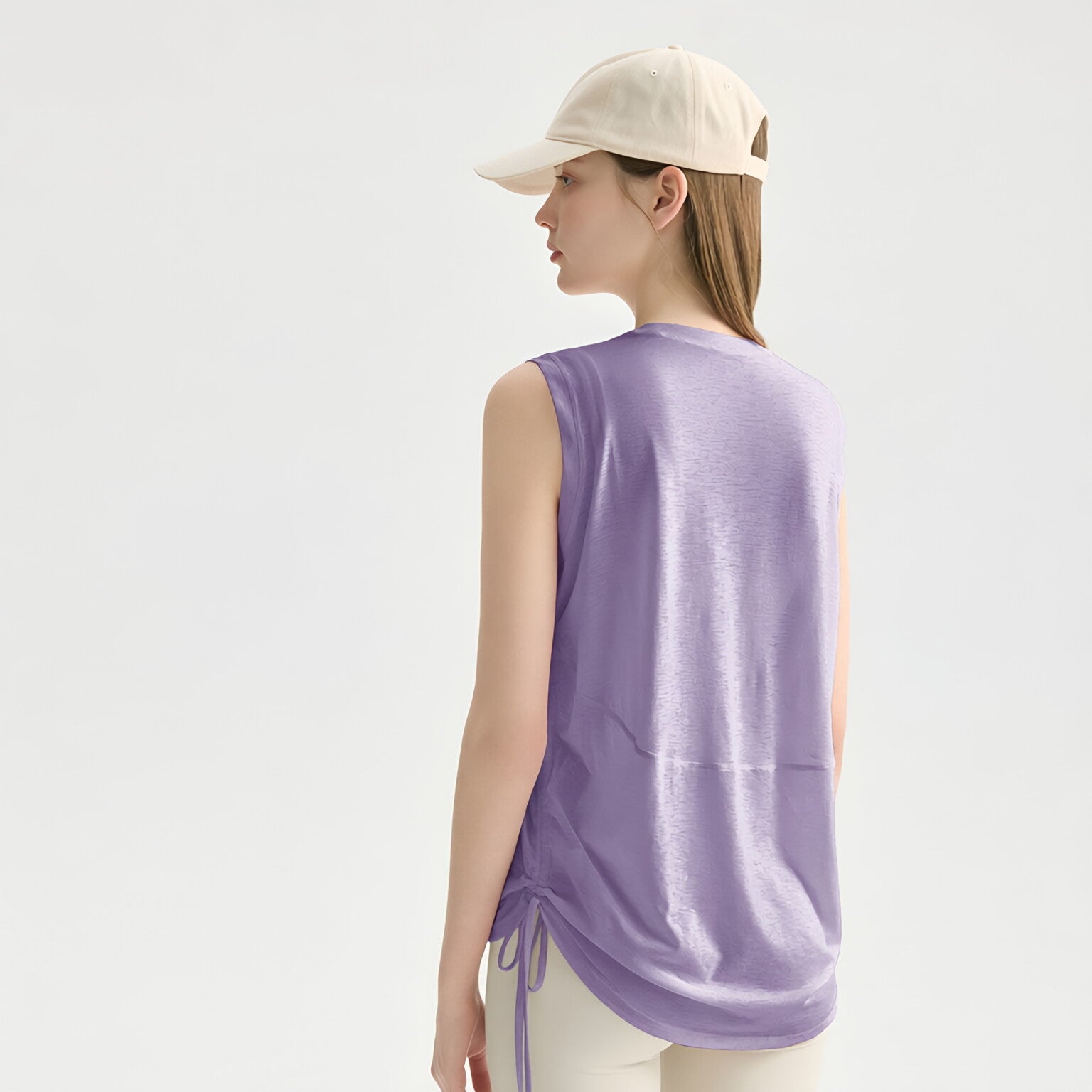 Textured Breathable Round Neck Drawstring Tank