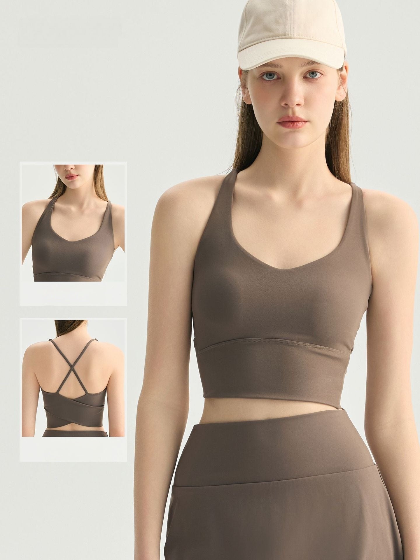 Double X Cross Back Yoga Bra Padded Nude Feel Sports Vest