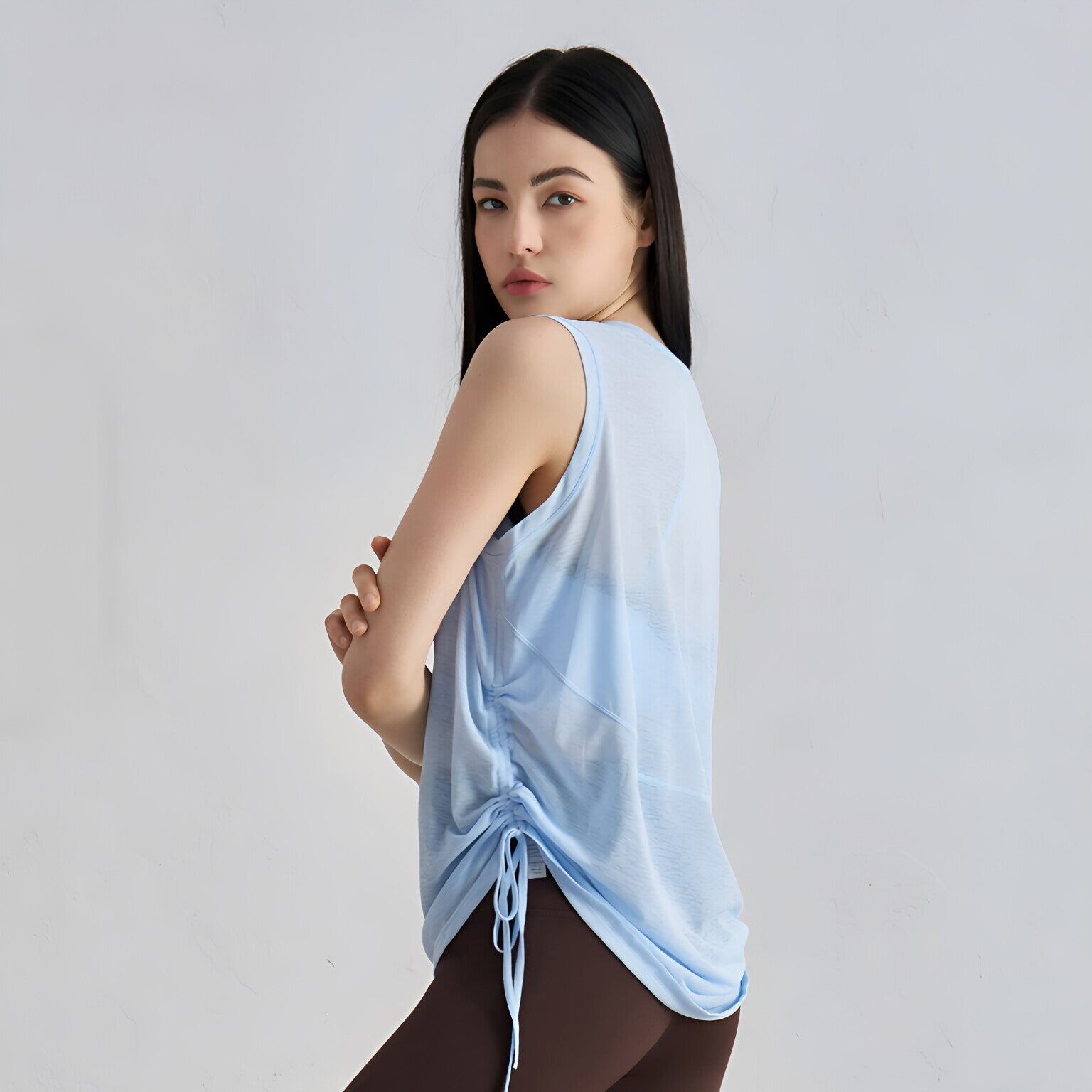 Textured Breathable Round Neck Drawstring Tank