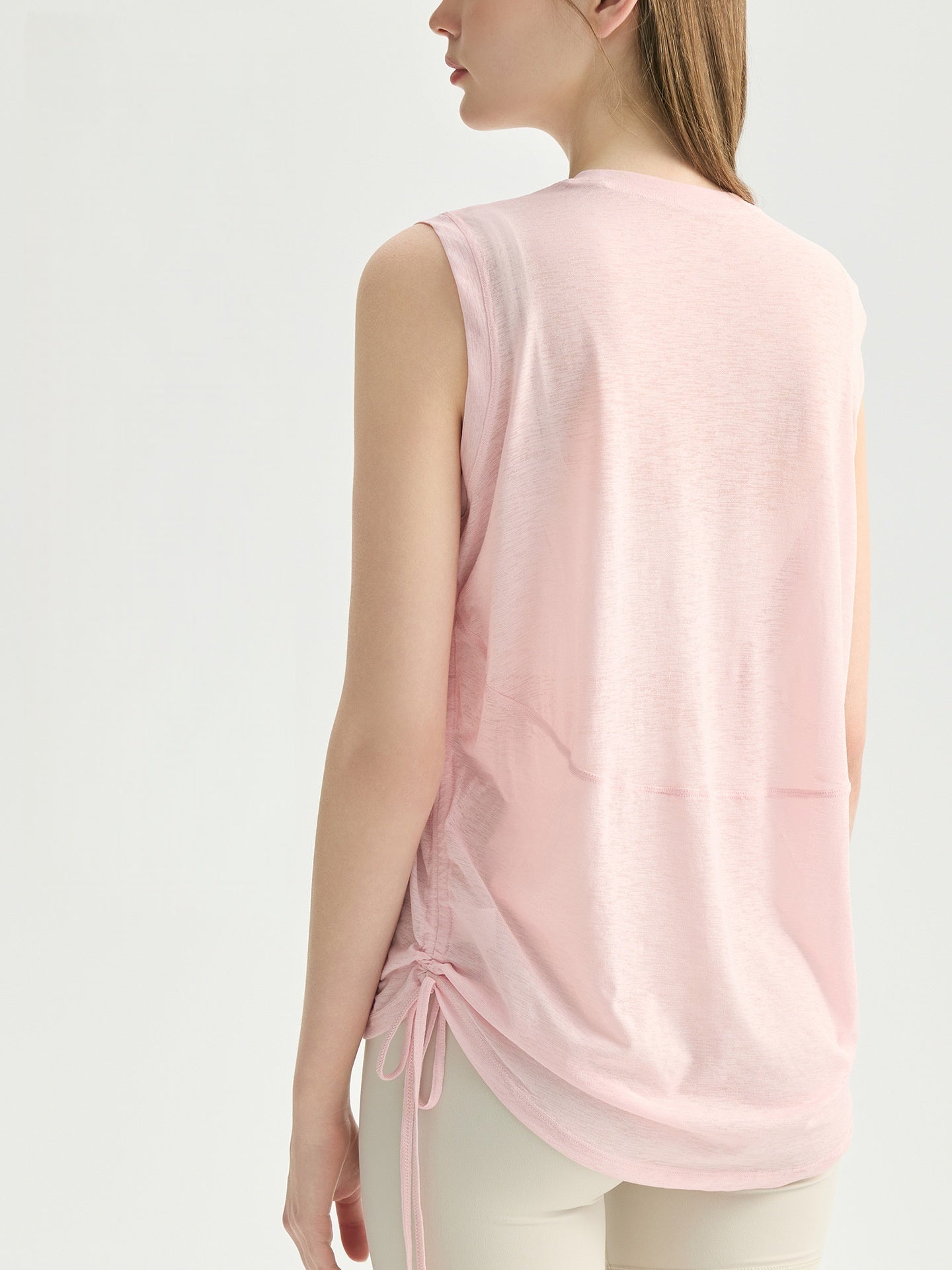 Textured Breathable Round Neck Drawstring Tank