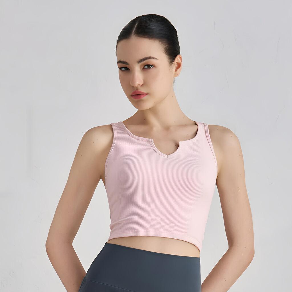 FPS Medium Support Yoga Bra Fixed Cup V Neck Running