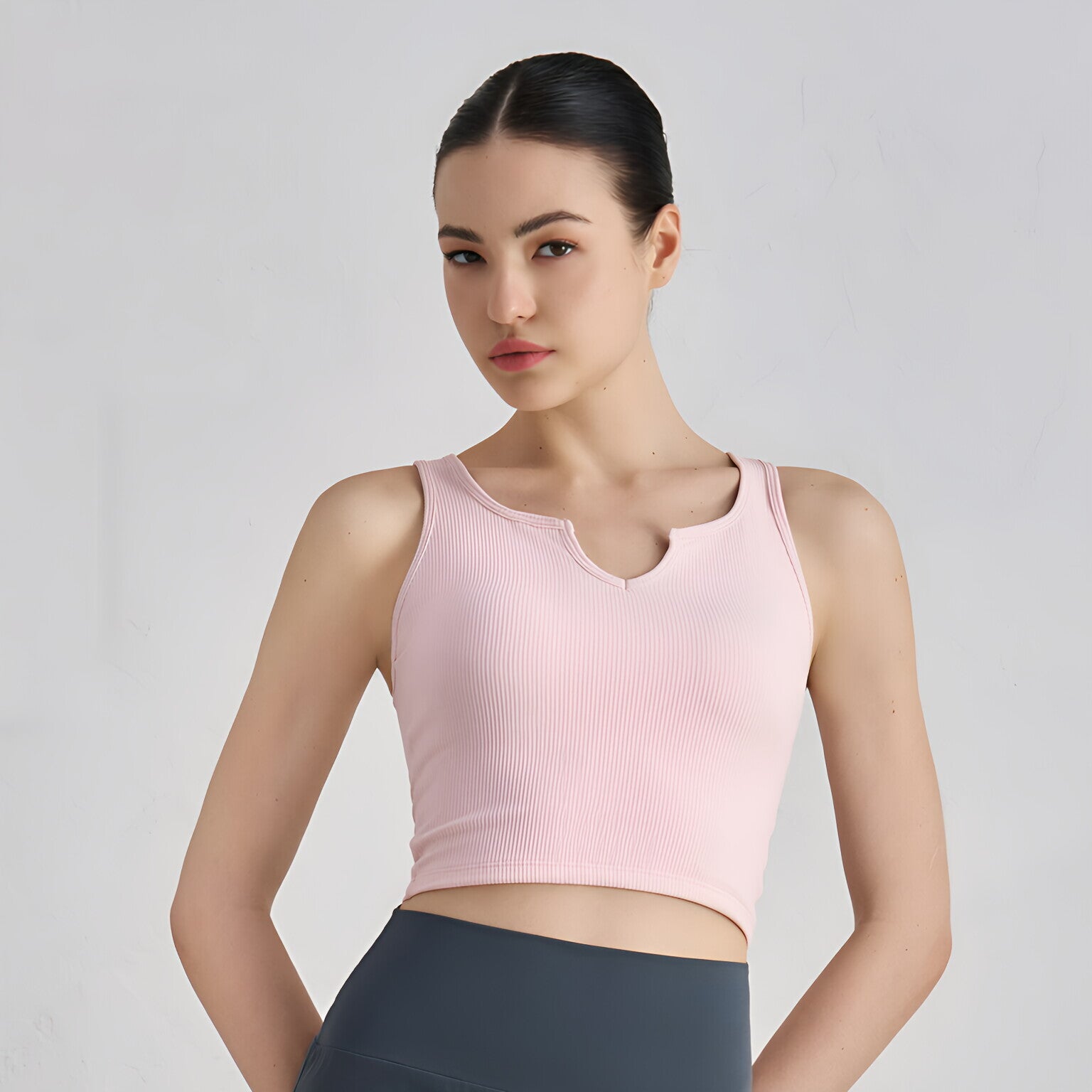 FPS Medium Support Yoga Bra Fixed Cup V Neck Running
