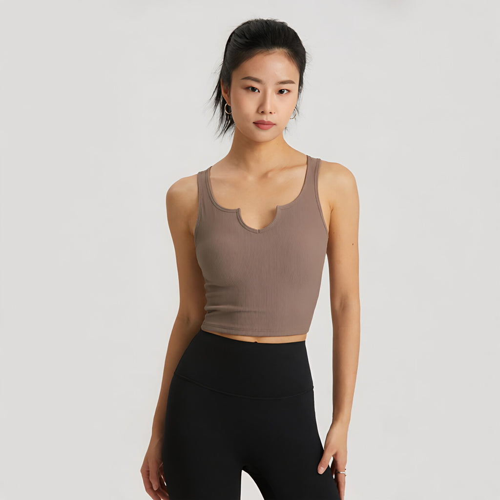 FPS Medium Support Yoga Bra Fixed Cup V Neck Running