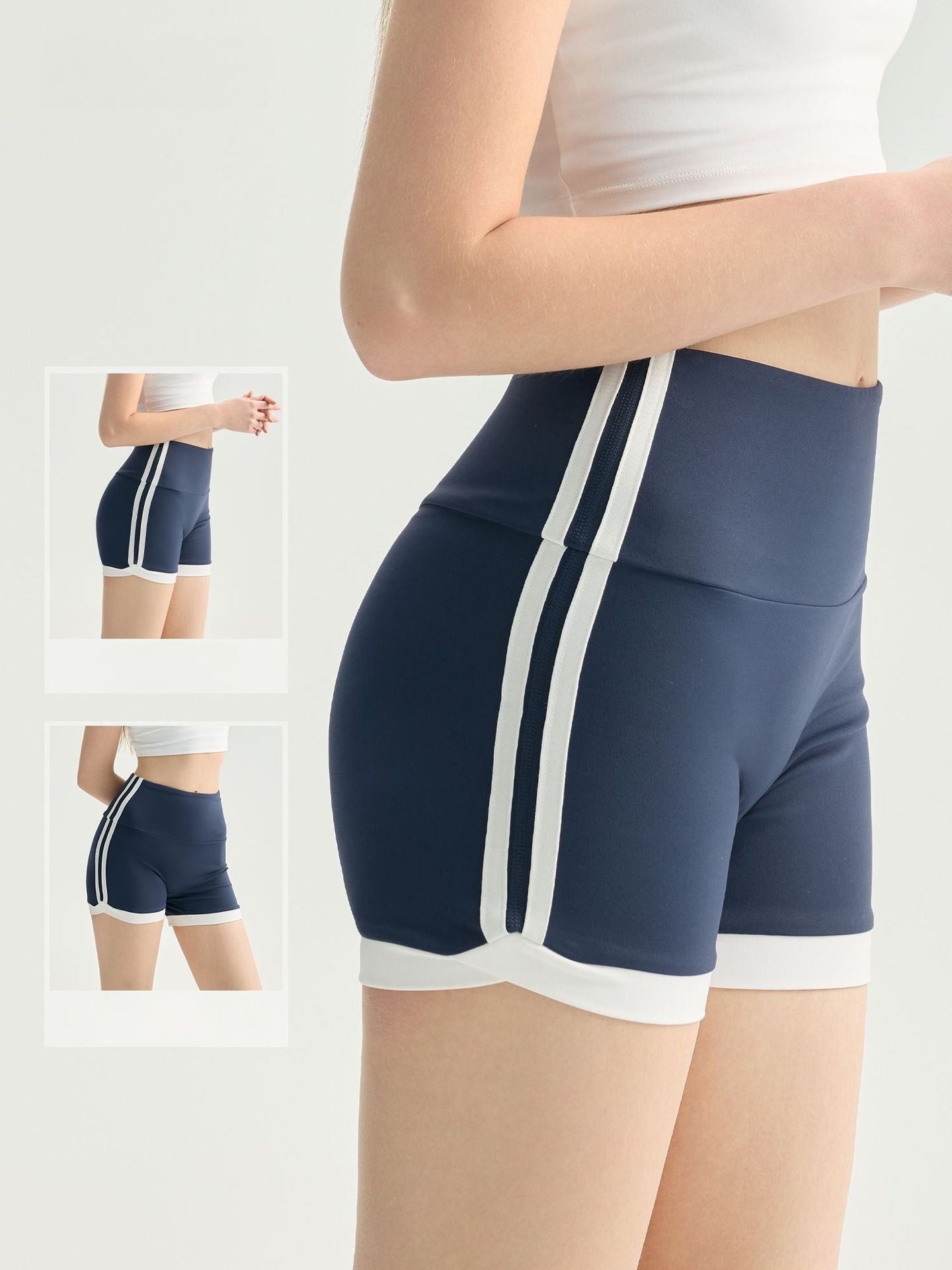 High Waist Anti-Exposure Color Block Shorts 3"