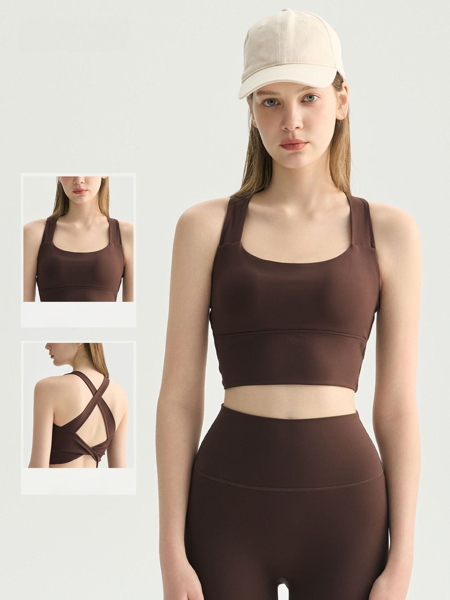 Knotted Back Yoga Bra Padded Cross Straps Shock Absorb Gym