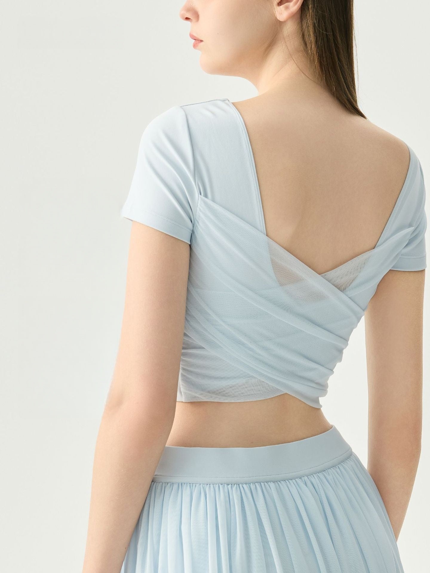Mesh Backless Yoga Top Padded Bra Pilates Running Tee