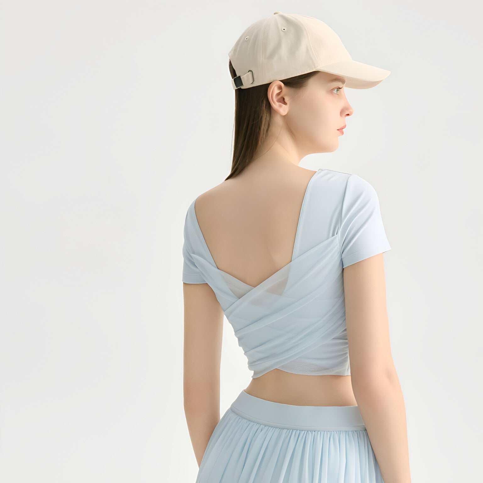 Mesh Backless Yoga Top Padded Bra Pilates Running Tee