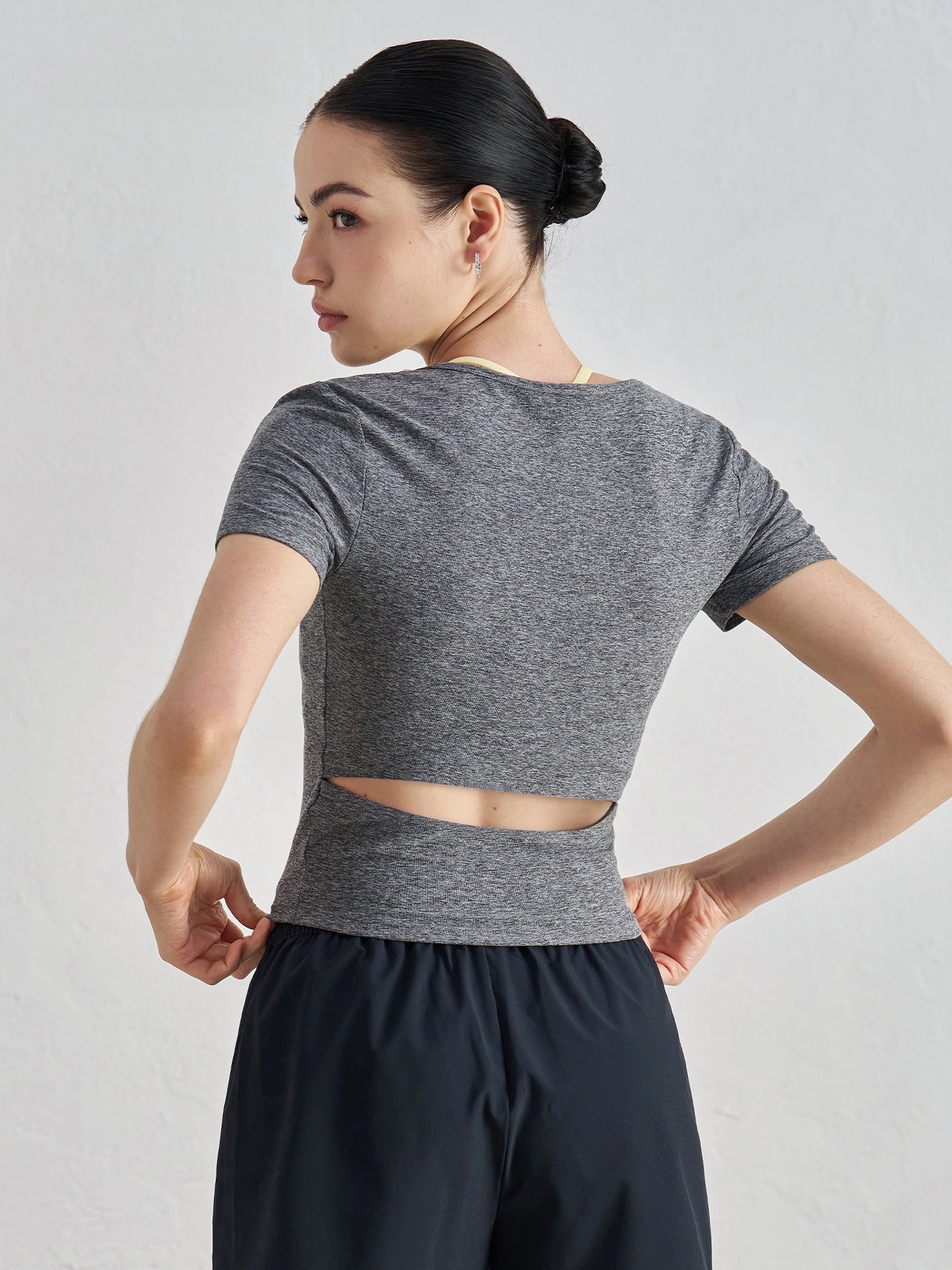 Naked Feel Yoga Top Short Sleeve Cutout Back Slimming Gym