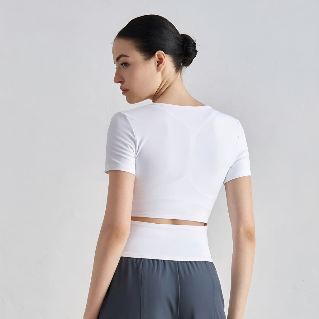 Naked Feel Yoga Top Short Sleeve Cutout Back Slimming Gym