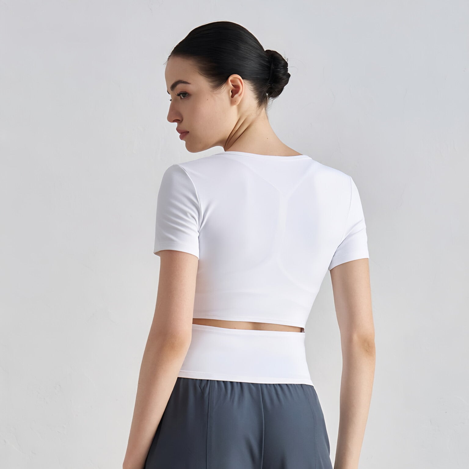 Naked Feel Yoga Top Short Sleeve Cutout Back Slimming Gym