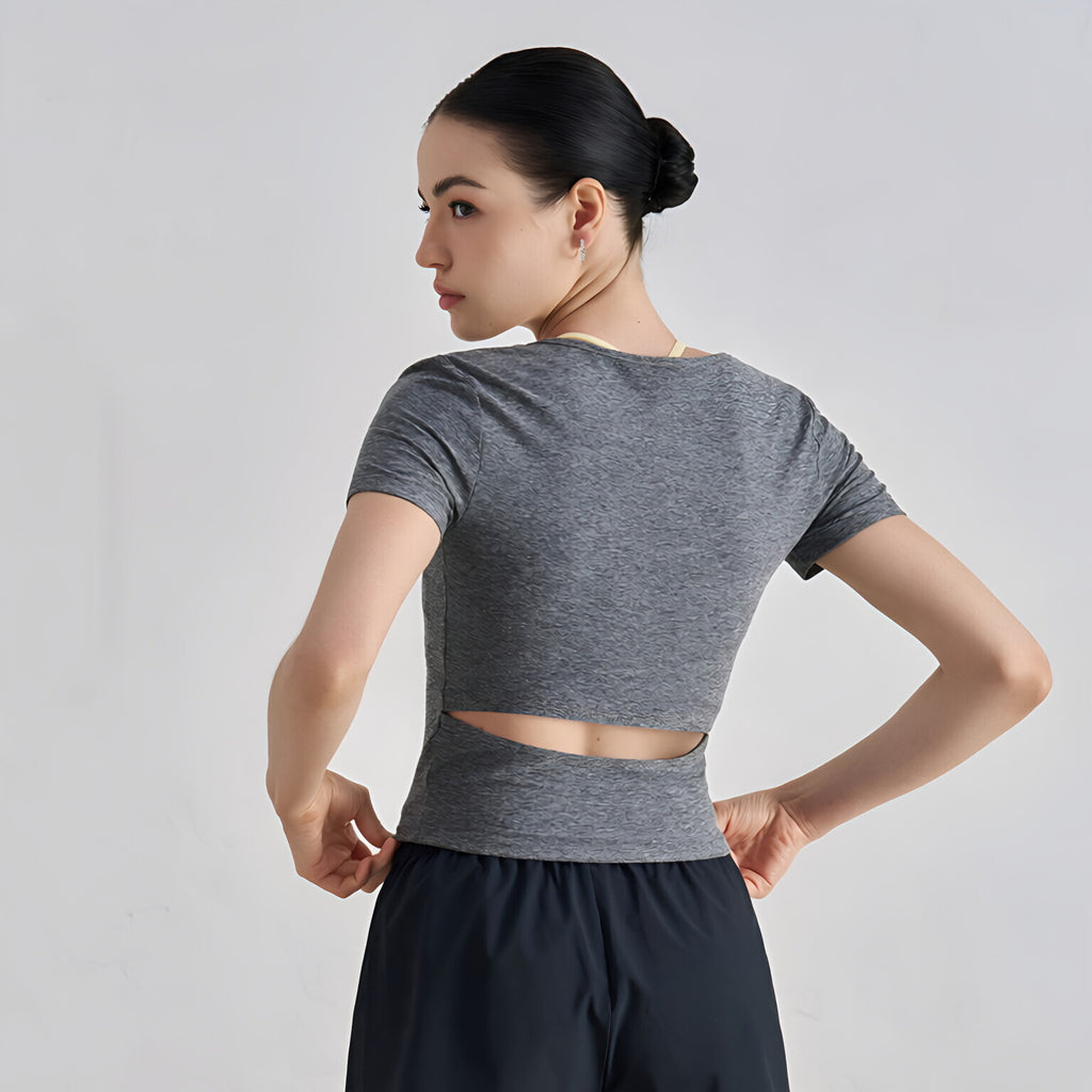 Naked Feel Yoga Top Short Sleeve Cutout Back Slimming Gym