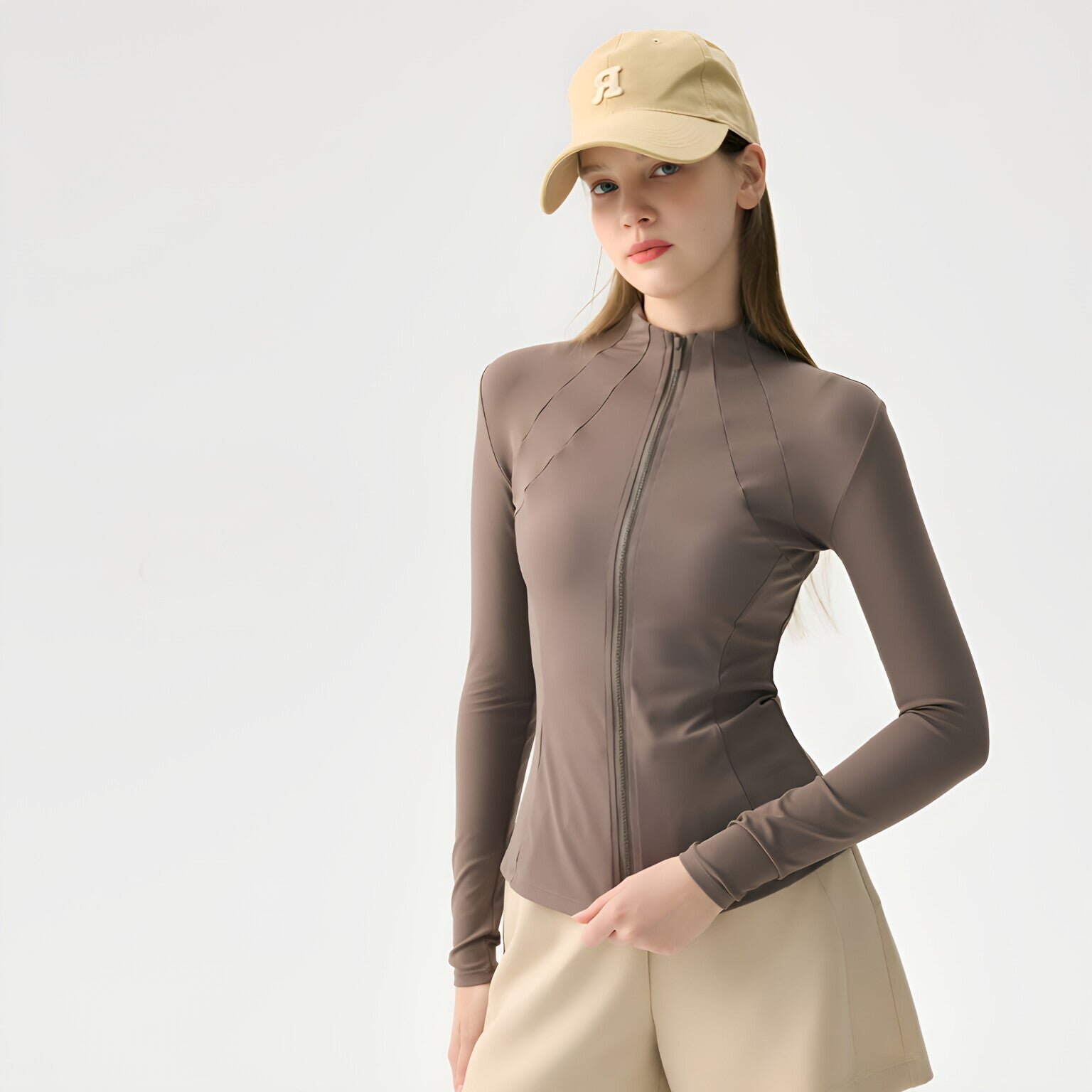 Nude Feel Zip Up Yoga Jacket Stand Collar Slim Workout