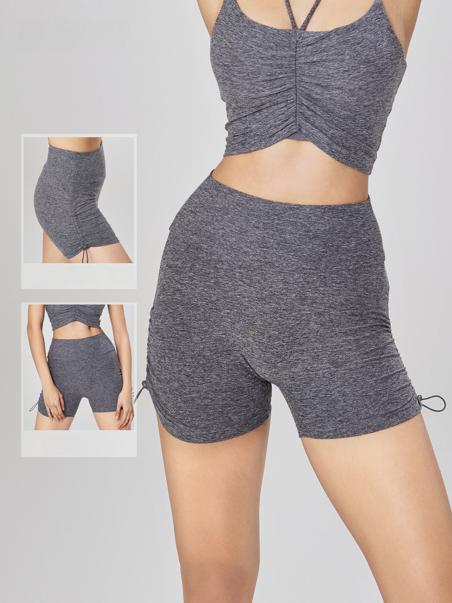 NUF Naked Feel Yoga Shorts Drawstring Booty 3 inch Peach Lift