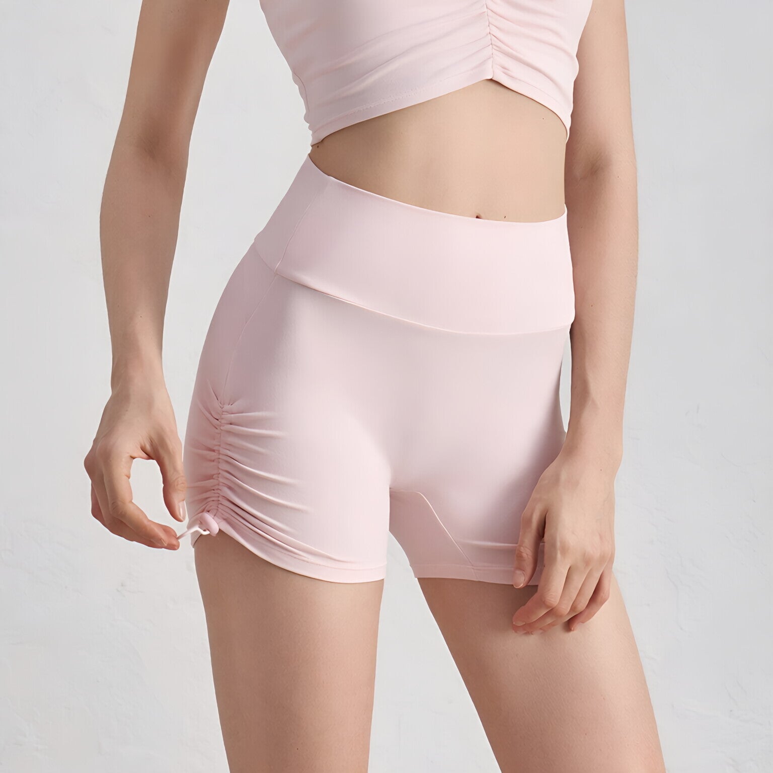NUF Naked Feel Yoga Shorts Drawstring Booty 3 inch Peach Lift