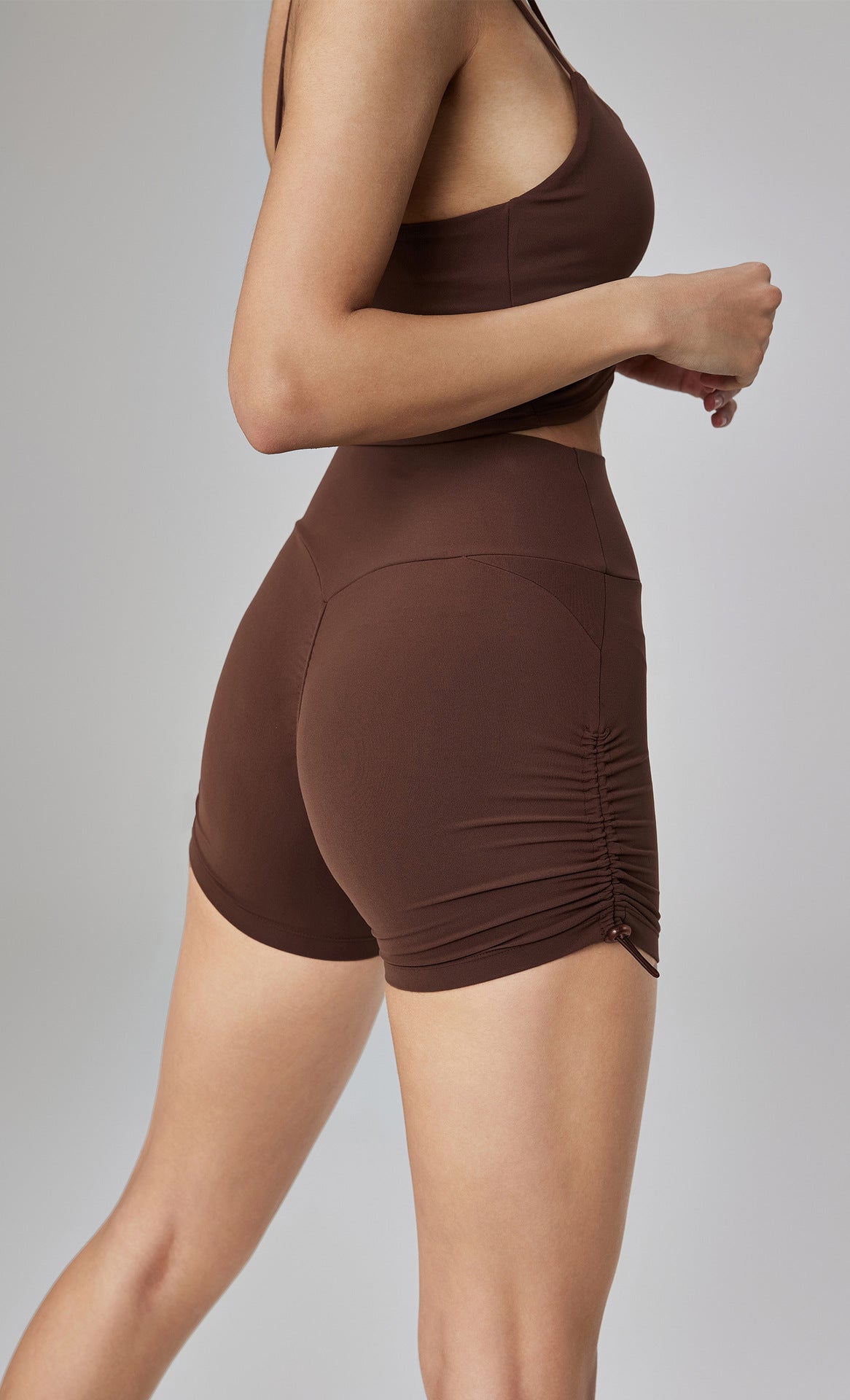 NUF Naked Feel Yoga Shorts Drawstring Booty 3 inch Peach Lift